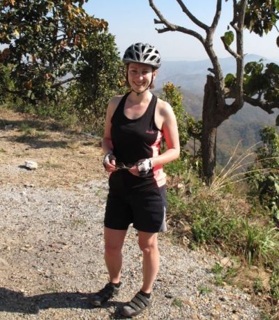 Julie Watkinson Cycling on the  tour with redspokes
